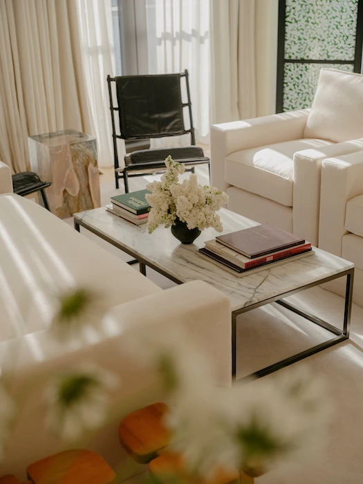 Apartment living area with refined finishes at 180 The Thames